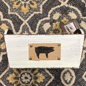 Distressed White Wooden Box with Pig Design